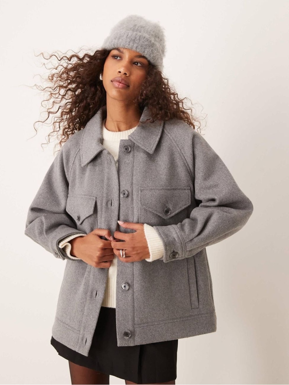 Abercrombie and Fitch Grey Button-Up Wool-Blend Shacket NWT